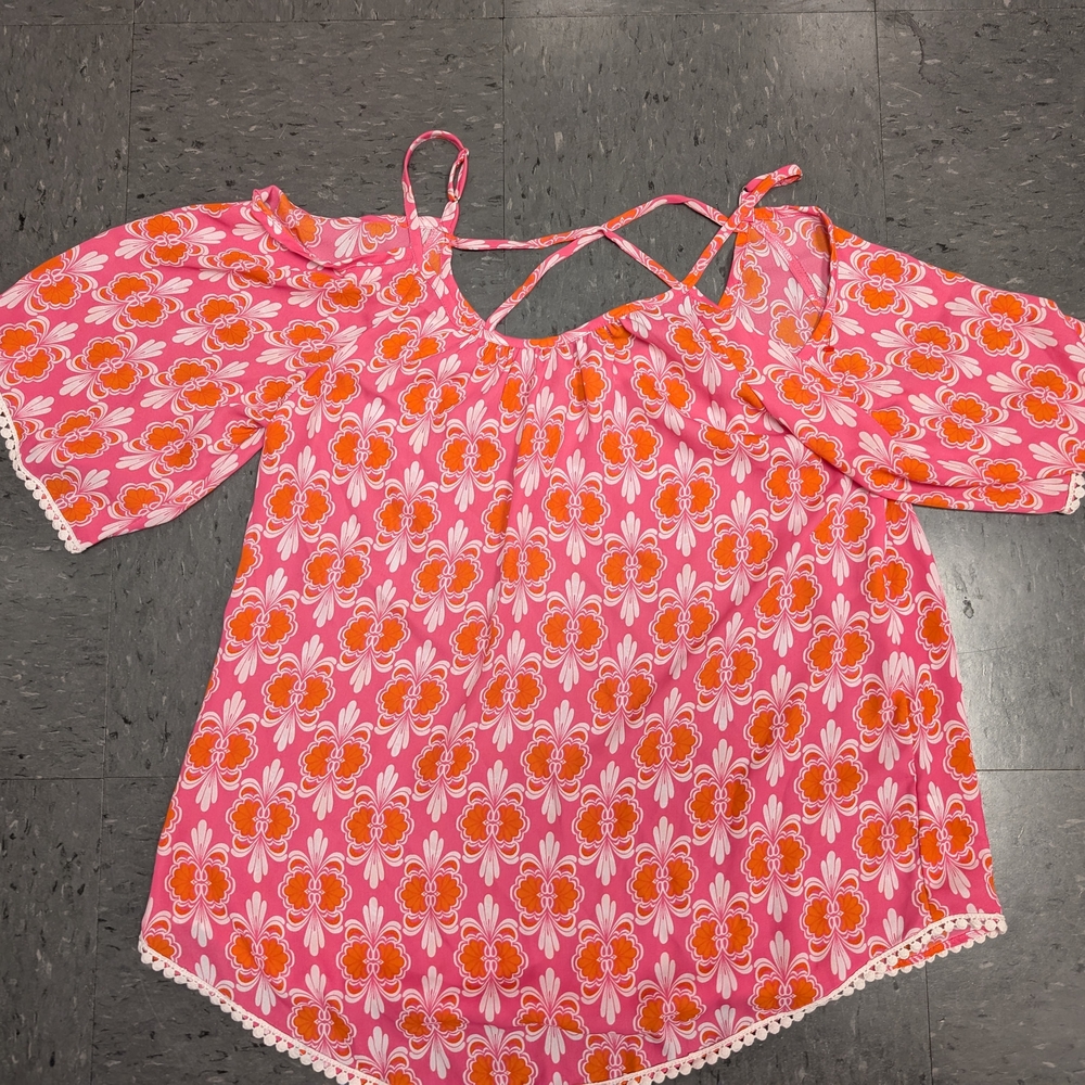 Charming Charlie Pink and Orange Floral Blouse
